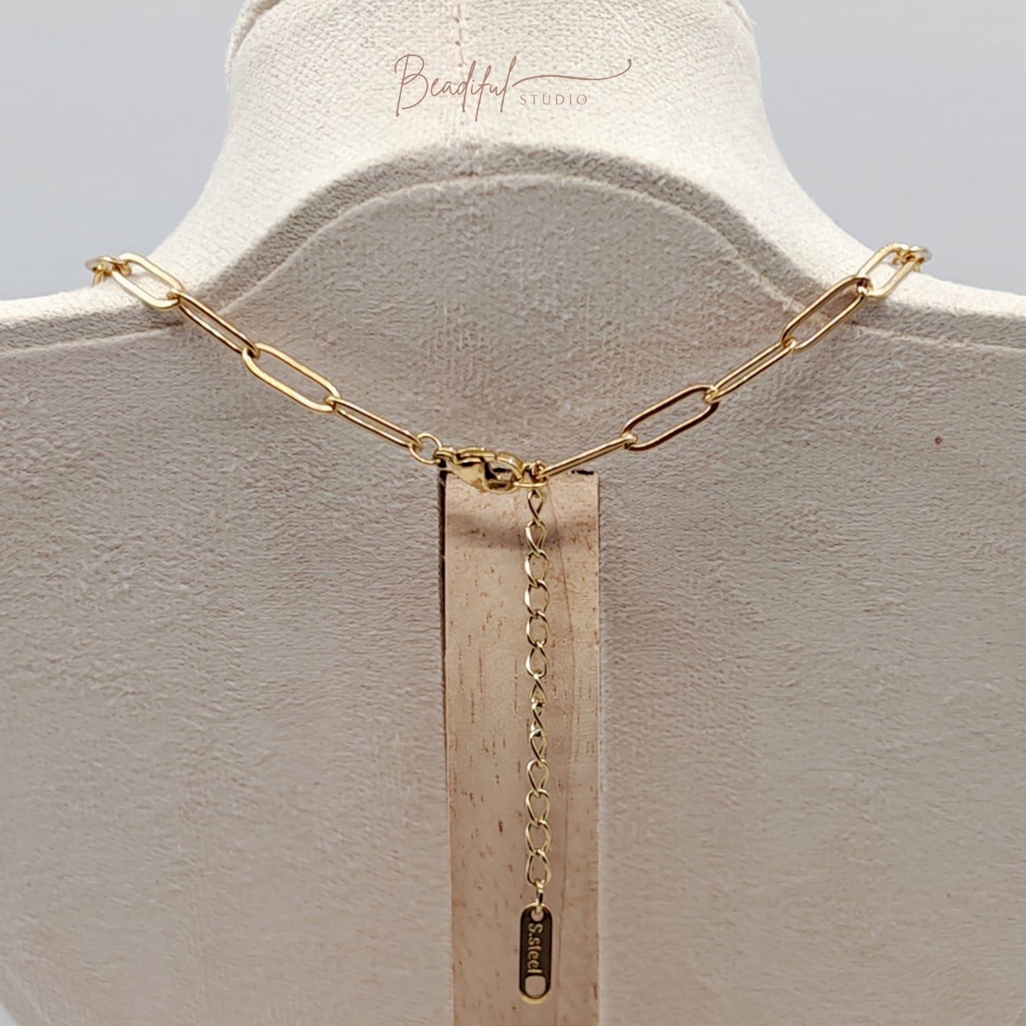 Image showing the back of the necklace featuring a chain extender and lobster clasp